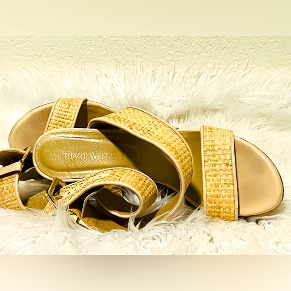 Stuart Weitzman Alex Crochet Ankle Strap Wedge Sandal Espadrille Swamp 10 M - Picture 5 of 10